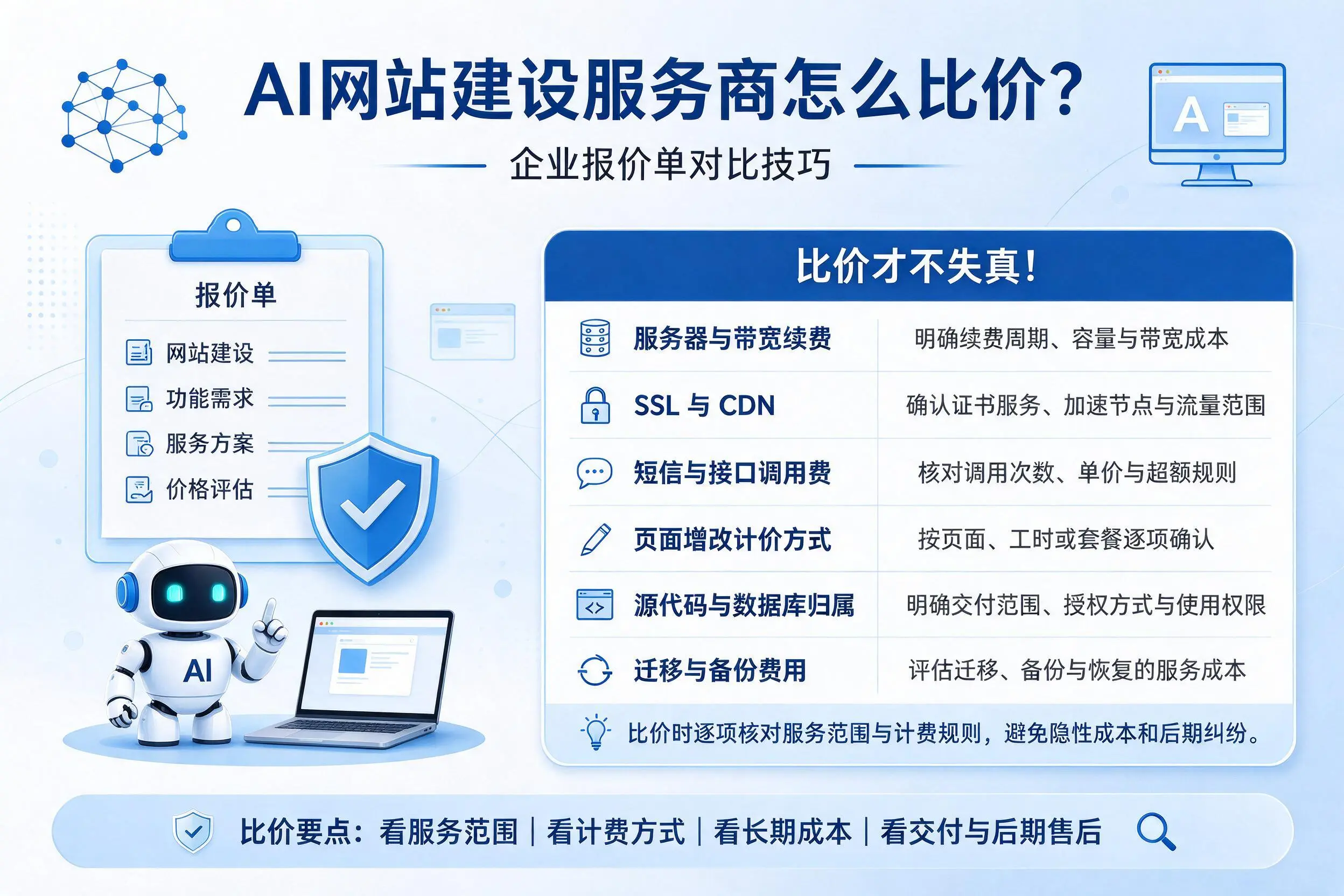 AI网站建设服务商怎么比价？朝阳企业报价单对比技巧