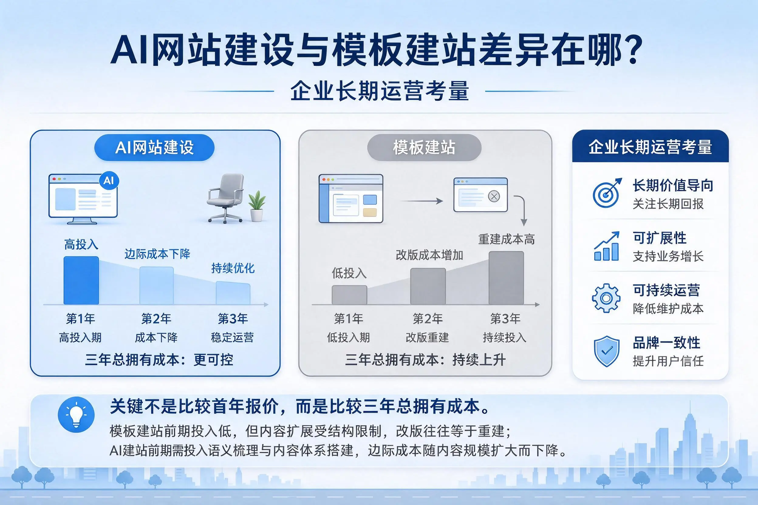 AI网站建设与模板建站差异在哪?朝阳企业长期运营考量